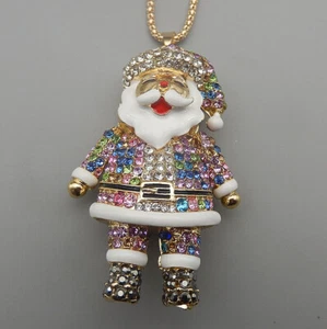 Collar Largo Colgante Papá Noel Esmalte Cristal Color Mezclado - Imagen 1 de 3