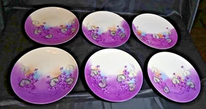 Handpainted 10" Plates, Violets, Vintage, Set of 6 - Picture 1 of 9