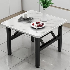 Small Dining Table in White Marble Finish Wood Tabletop Breakfast Kitchen Table - Picture 1 of 13