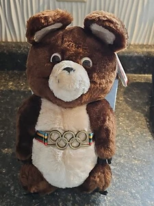 1980 Olympics Mascot Misha Bear Moscow Russia Plush Brown VINTAGE 12" Dakin Tags - Picture 1 of 7