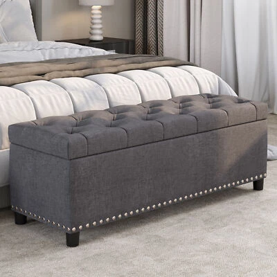 47" inch Rectangular Storage Linen Ottoman Bench Tufted Footrest Lift Top, Gray - Image 1 of 4