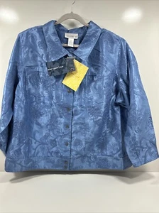 Susan Graver Jacke Damen Plus 3x Blau Bestickt Langarm Neu - Bild 1 von 5
