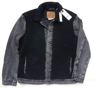 LEVIS Premium Big E Sherpa Panel Trucker Rare Jacket Black Denim Warm Mens Large - Picture 1 of 12