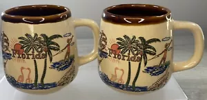 Vtg MCM 2 Florida Souvenir Mugs Cups Flamingo Palm Sail Fish Water Skier Japan - Picture 1 of 8