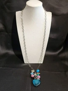 Halskette silberfarben mit Charms Cluster verschiedene bunt dünne Kette - Bild 1 von 11