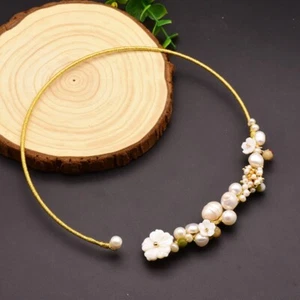 18"South Sea Pearl Baroque Shell Flower Collar Retro Elegant Necklace 14K Glod P - Picture 1 of 1