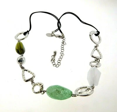 Gargantilla collar de cuero con cuentas de vidrio de aluminio Lia Sophia  Foto 1 de 4