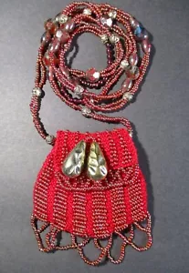 Red Bead Medicine Pouch Bag Necklace Boho Festival Hippie Great Gift - Picture 1 of 17