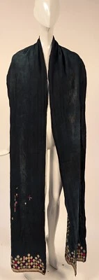 ANTIGUA BUFANDA/CHAL ÉTNICO BORDADO A MANO DE LINO ÍNDIGO Foto 1 de 4