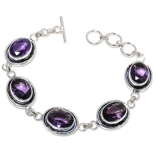 VALENTINO Bracciale gioiello in argento sterling 925 fatto a mano con pietre preziose ametista viola misura 7 8"