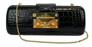 Borsa pochette Louis Vuitton Minaudiere Tresor in pelle di coccodrillo nera noir N90771 - Foto 1 di 15