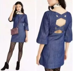 UO COOPERATIVE Brooklyn Dress Blue Denim Mini Bell Sleeve Cross Back Size 4 - Picture 1 of 10
