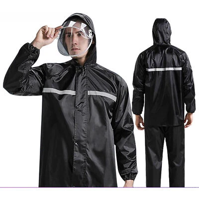Trajes de lluvia para hombre impermeable chaqueta pantalones impermeable seguridad negro con capucha EE. UU. Foto 1 de 4