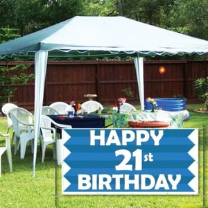 Happy 21st Birthday Blue Stripes 4'x8' Vinyl Banner - Picture 1 of 2