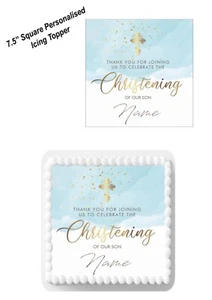 PERSONALISED Cake Topper Christening BOY Edible Icing 7-8" SQUARE Decoration - Picture 1 of 10