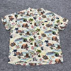 Disneyland Resort Hawaiian Shirt Mens Extra Large Beige Palms Goofey Mickey Surf