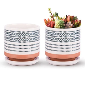 2Pack 5inch Ceramic Planters Drainage Hole with Saucer for Indoor Office Plants - Picture 1 of 9