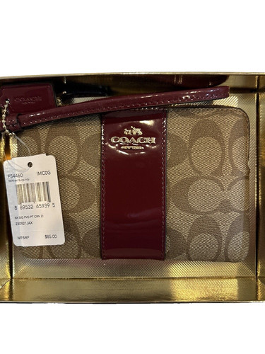 NUOVO! Bracciale con zip angolare in tela firmato Coach F54460 cachi bordeaux $85