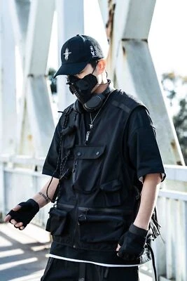 Niepce Summer Techwear Fashion Cargo Vest Streetwear Casual Black Jacket - Image 1 of 4