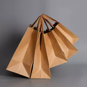 Confezione 100 Sacchetti Carta Regalo Shopping Tote Manico Marrone Sacchetti Indumenti Riciclati Naturali - Foto 1 di 9