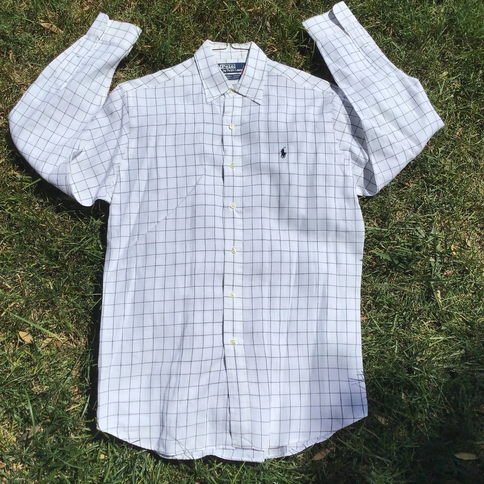 Рубашка мужская Polo Ralph Lauren Lowell спортивная на пуговицах небольшая в полоску льняная  - Изображение 1 из 4