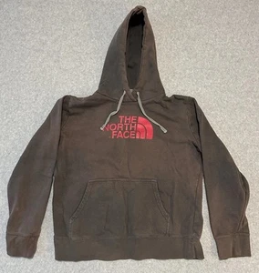 The North Face Womens Gray with Red Distressed Logo Pocket Large Pullover Hoodie - Picture 1 of 9