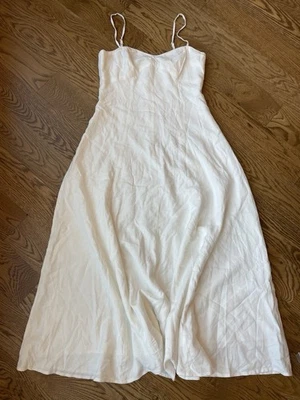 Astr The Label White Spaghetti Strap Linen Blend Ribbed Sundress Xs - Image 1 of 4