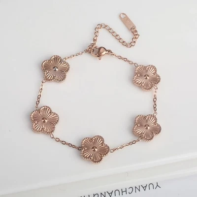 Pulsera ajustable trébol de acero inoxidable cinco hojas flores joyería para mujer Foto 1 de 3