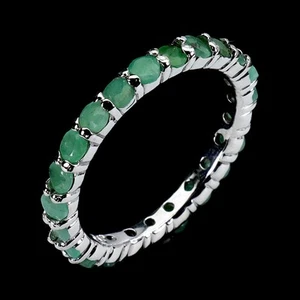 925 Sterling Silver Ring Round Emerald 2.5mm Natural Gemstone Jewelry Size 7.5 - Picture 1 of 13
