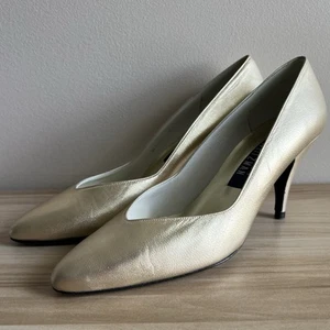 Stuart Weitzman Pumps Heels Shoes Gold Metallic Size 6.5 B Made in Spain Vintage - Picture 1 of 16