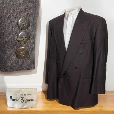 Abrigo Deportivo Mario Zignone Para Hombre 46L Marrón Lana Texturizada Doble Pecho Pico Foto 1 de 4