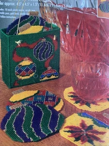 Juego de 6 posavasos adornos navideños + soporte bucilla nuevo en paquete aguja de lona de plástico - Imagen 1 de 9