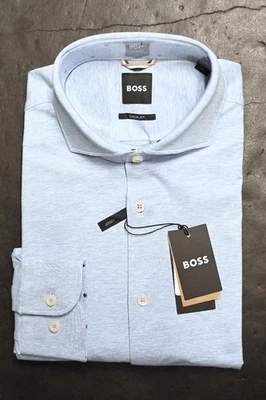 Hugo Boss Camicia Blu In Jersey Stretch Di Cotone Slim Fit Per Uomo 38 15 - Immagine 1 di 4