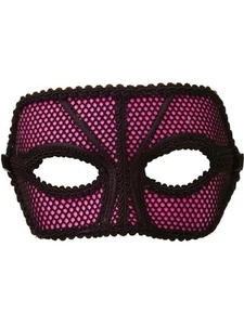 Deluxe Retro 80s Neon Black and Pink Fishnet Costume Venetian Eye Mask - Picture 1 of 1