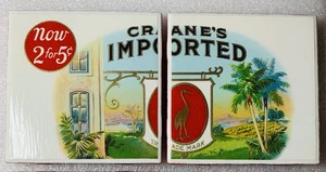 Ceramic Tile Coasters: 2 pc. set Upcycled Vintage Cigar Label Handmade - Picture 1 of 4