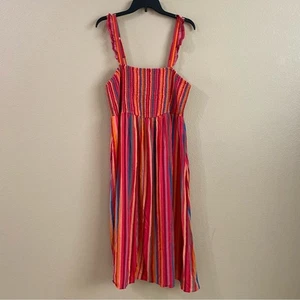 Torrid New Size 2X Striped Pink Midi Challis Smocked Tiered Lined Dress Summer - Picture 1 of 11