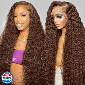 GXTKI 30Inch Chocolate Brown Lace Front Wig Human Hair 200 Densit - Picture 1 of 5
