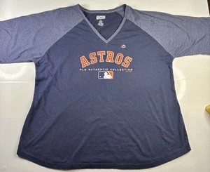 Authentic Majestic Houston Astros V-Neck 3/4 Sleeve Shirt Blue Orange Size 2XL - Picture 1 of 5