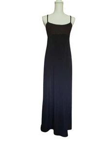 VTG Y2K Maxi Dress 8 Black Elegant Nylon Acetate Party Mobwife Babydoll Empire - Picture 1 of 9