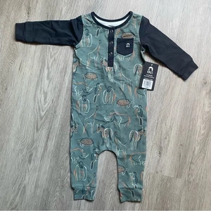 Neu Rags to Raches 12-18 Monate Strampler Safari Tiere grün schwarz Langarm - Bild 1 von 5