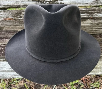 Vintage Stetson Fifteen 7 3/8! Chapéu Fedora 3X “Acabamento Camurça” Cinza Escuro Bom!! - Imagem 1 de 4