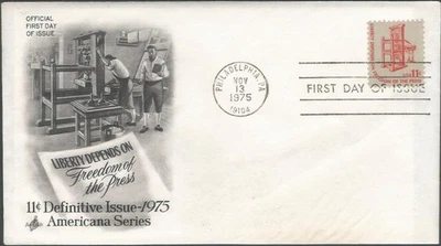 Scott 1593 FDC - 11 cent - 1975 - Freedom of the Press - FDOI - Image 1 of 2