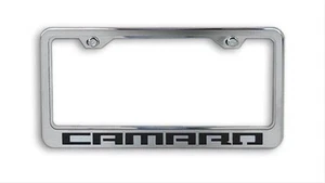 Camaro License Plate Frame Chrome Stainless Steel with Black Carbon Fiber Script - Picture 1 of 2