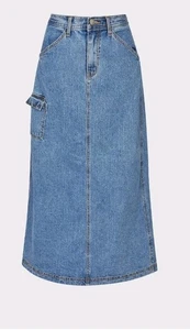 J. Galt Denim Maxi Skirt S Carpenter Pocket Back Slit - Picture 1 of 11
