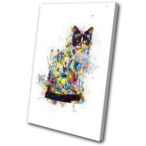 Cat Feline Colourful Pet Animals SINGLE CANVAS WALL ART Picture Print