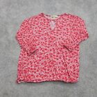 Michael Kors Womens Round Neck Blouse Flora Top 34 Sleeve Red/White Size Small