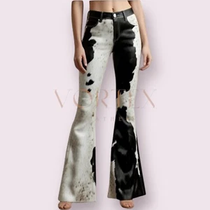 Genuine Cowhide Women's Leather Pants | Black & White Western Rodeo Style - Picture 1 of 3