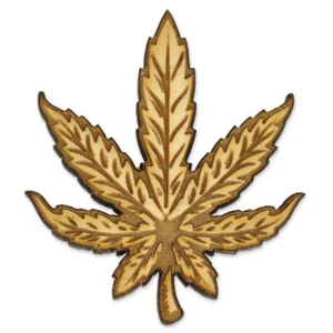 PinMart Marijuana Leaf Weed Pot Plant Laser Engraved 3D Cut Wooden Natural Wood - Picture 1 of 4