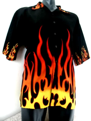 City Impact Men’s L Shirt All Over Flames Biker Grunge Emo All Over Front Back - Image 1 of 4
