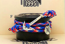 Bracelet anchor sterling solid silver 925 on red & blue & white paracord